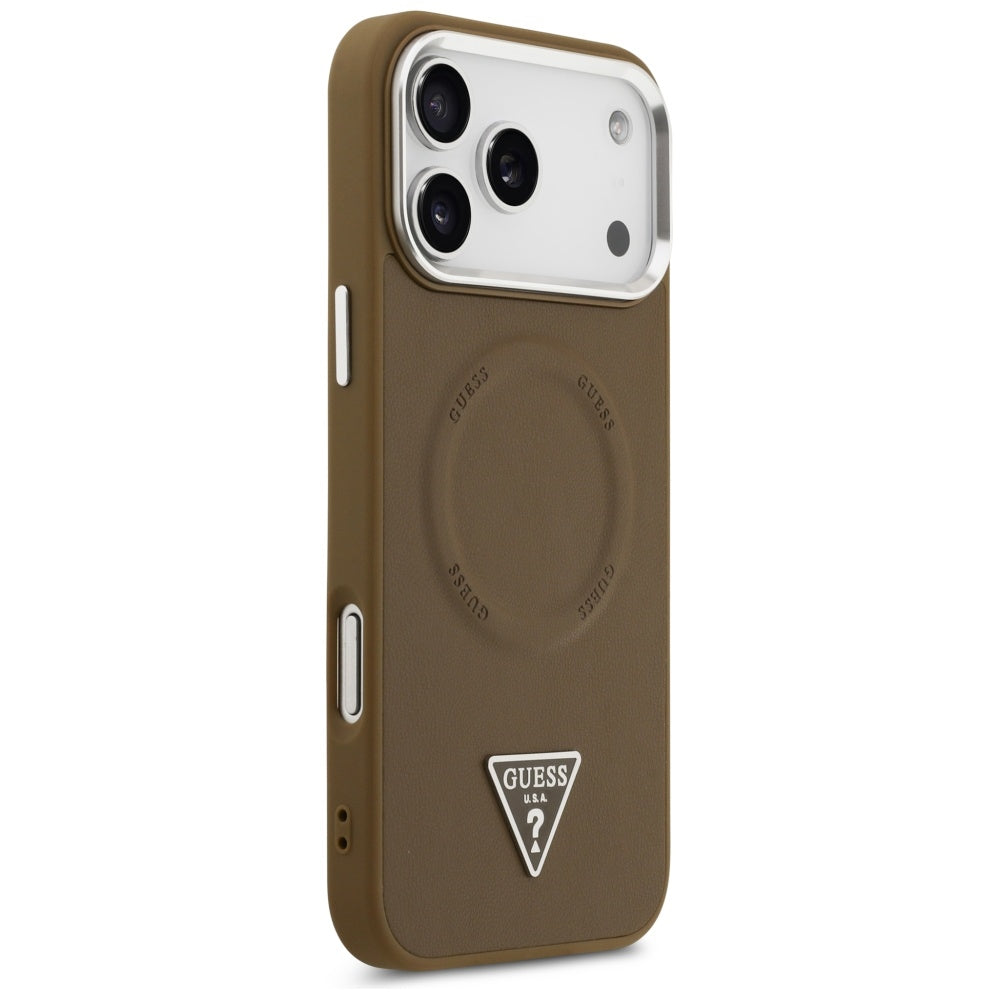 MagSafe futrola za Apple iPhone 17 Pro, Guess, Triangle Logo, Srebrno smeđa