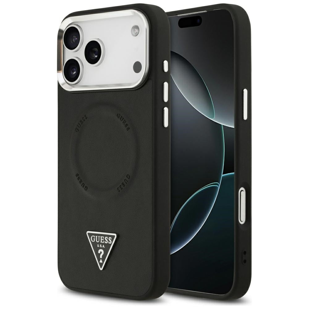 MagSafe futrola za Apple iPhone 17 Pro, Guess, Triangle Logo, Crno Srebrna