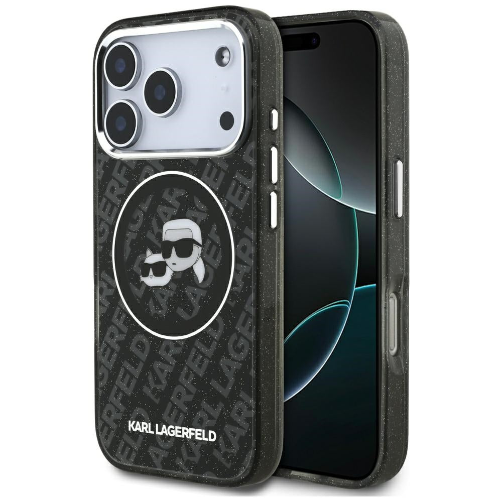 Husa MagSafe za Apple iPhone 17 Pro, Karl Lagerfeld, Glitter Karl & Choupette Head, Crna