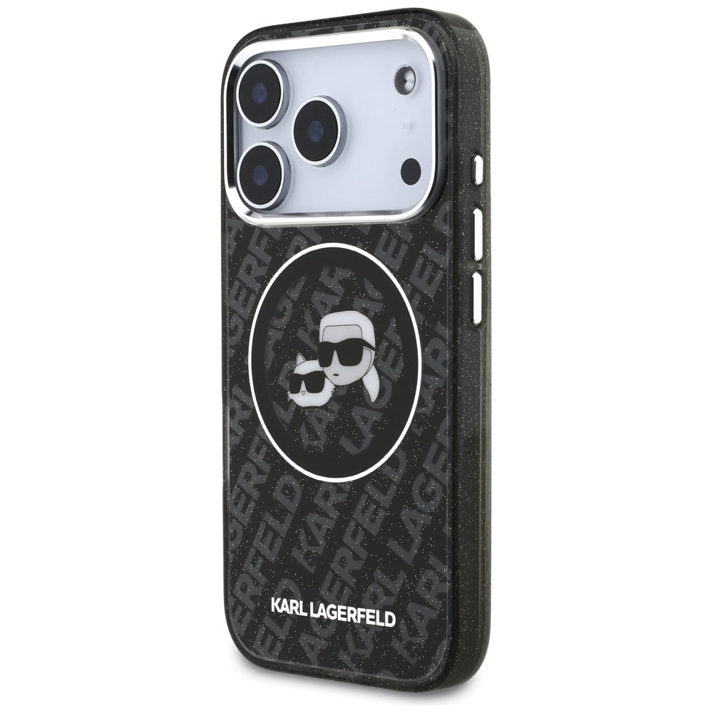 Husa MagSafe za Apple iPhone 17 Pro, Karl Lagerfeld, Glitter Karl & Choupette Head, Crna