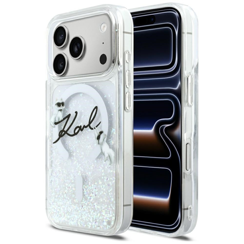 Husa MagSafe za Apple iPhone 17 Pro, Karl Lagerfeld, Glitter Karl Script Logo, Prozirna