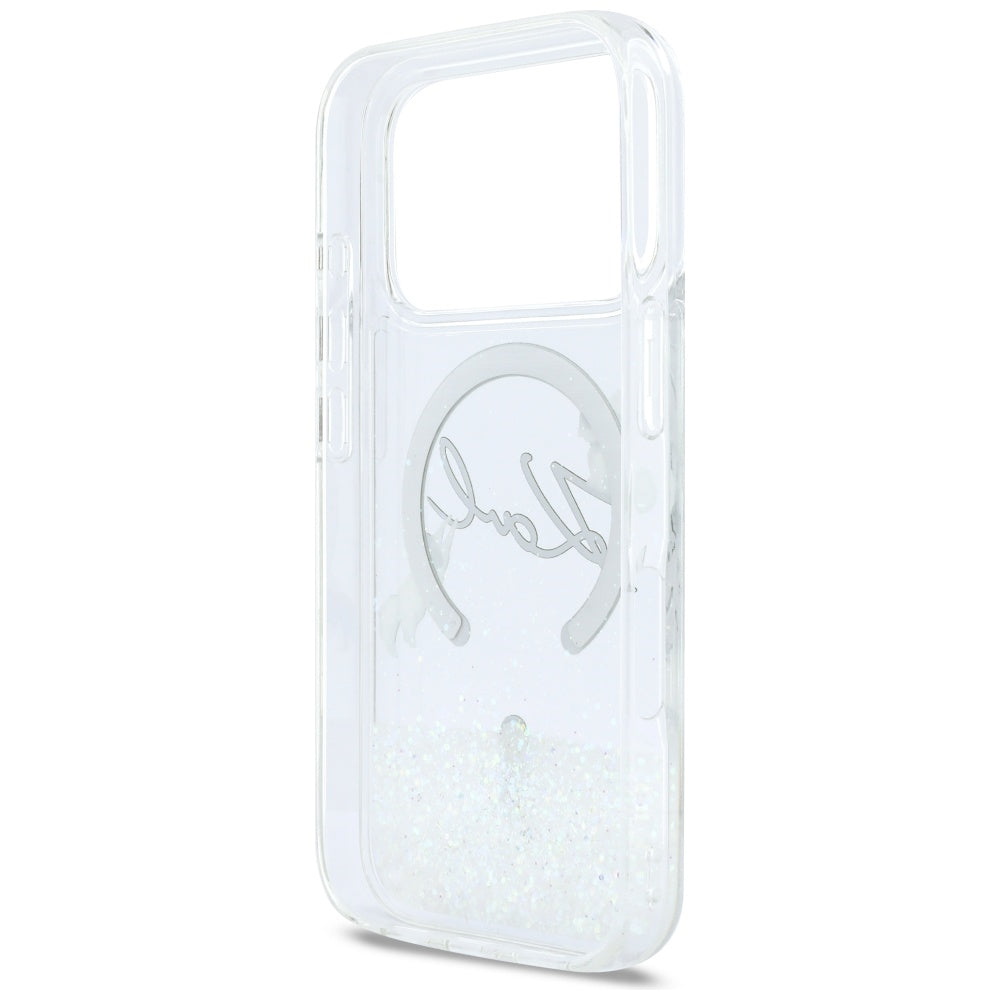 Husa MagSafe za Apple iPhone 17 Pro, Karl Lagerfeld, Glitter Karl Script Logo, Prozirna