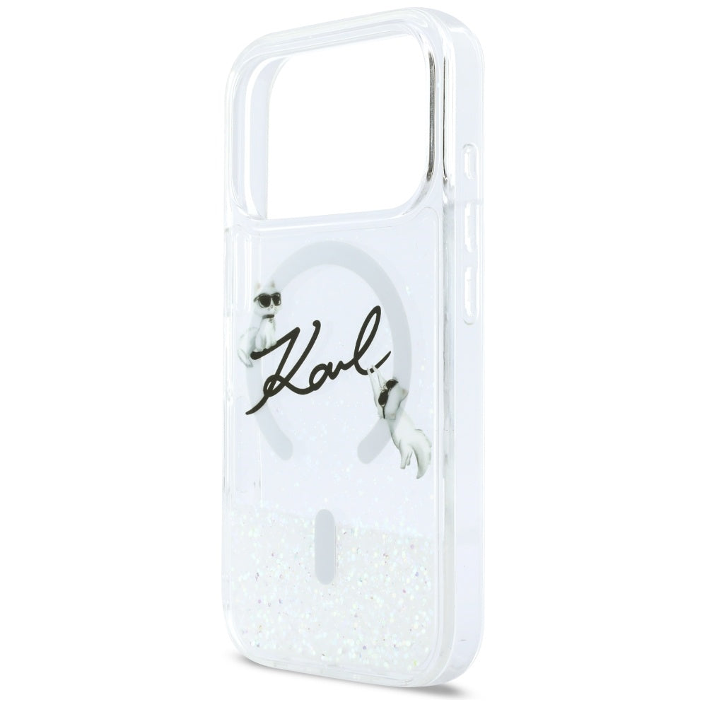 Husa MagSafe za Apple iPhone 17 Pro, Karl Lagerfeld, Glitter Karl Script Logo, Prozirna