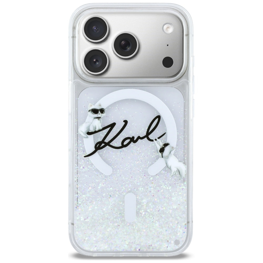 Husa MagSafe za Apple iPhone 17 Pro, Karl Lagerfeld, Glitter Karl Script Logo, Prozirna