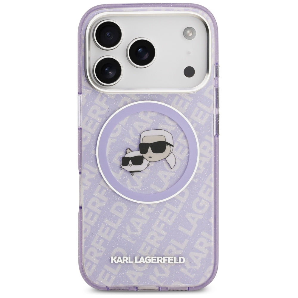Futrola MagSafe za Apple iPhone 17 Pro, Karl Lagerfeld, IML Glitter Karl & Choupette`s Heads, Ljubičasta