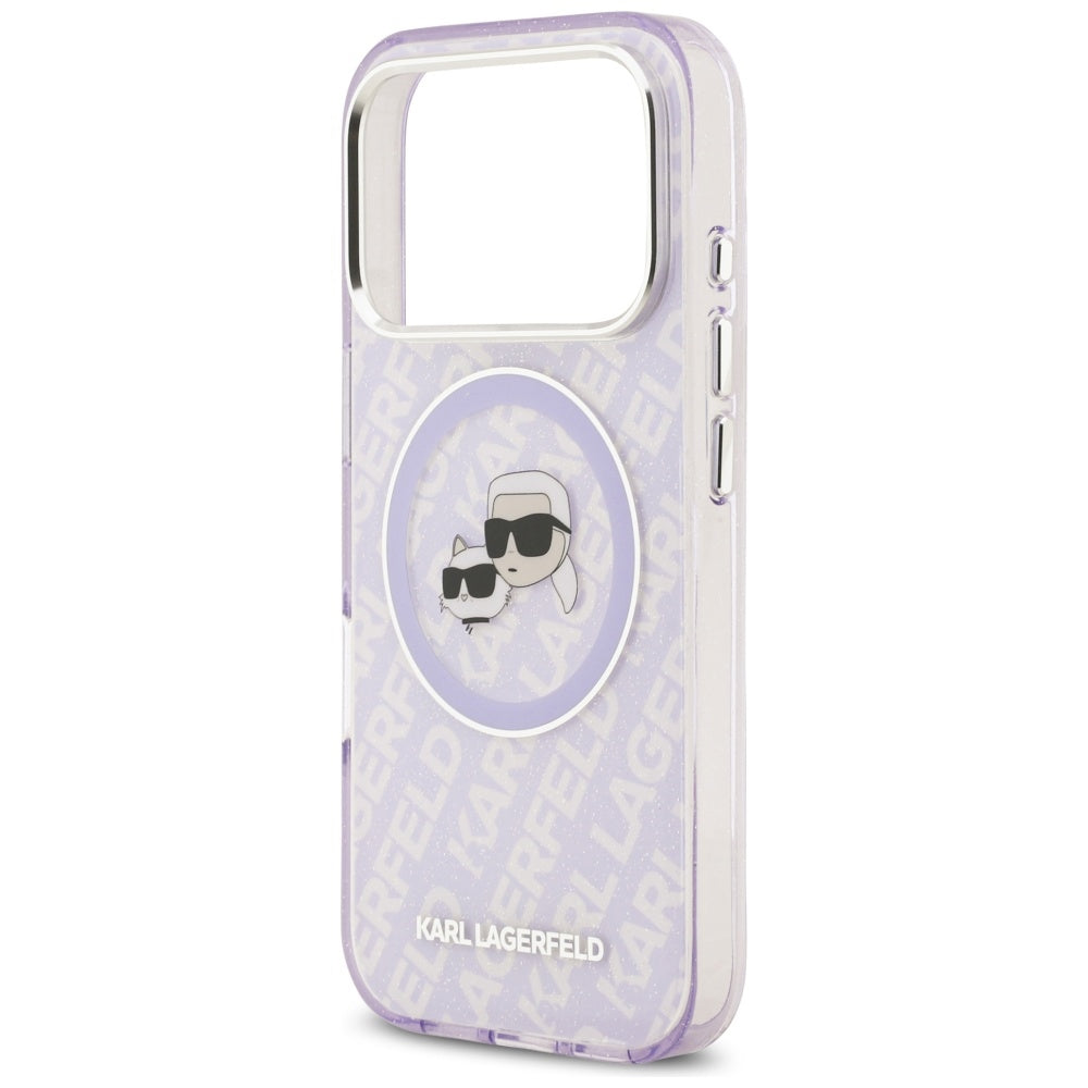 Futrola MagSafe za Apple iPhone 17 Pro, Karl Lagerfeld, IML Glitter Karl & Choupette`s Heads, Ljubičasta