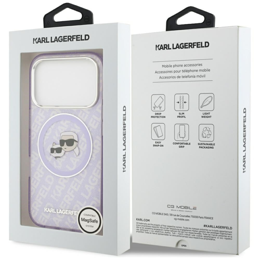 Futrola MagSafe za Apple iPhone 17 Pro, Karl Lagerfeld, IML Glitter Karl & Choupette`s Heads, Ljubičasta