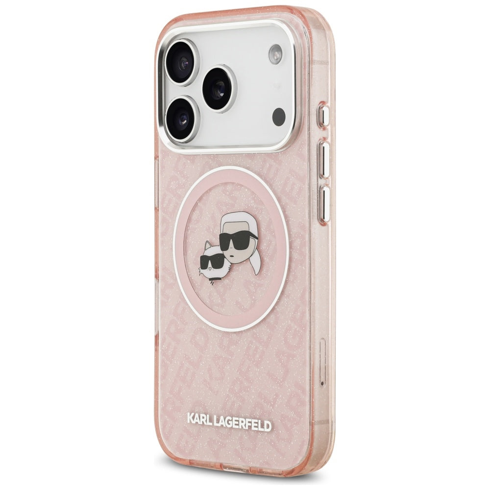 Futrola MagSafe za Apple iPhone 17 Pro, Karl Lagerfeld, IML Glitter Karl & Choupette`s Heads, Roza