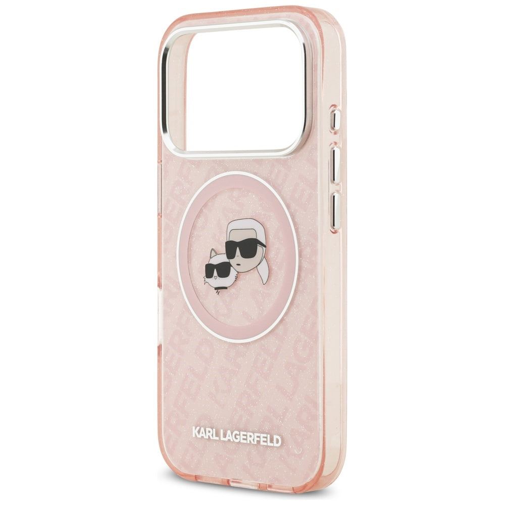 Futrola MagSafe za Apple iPhone 17 Pro, Karl Lagerfeld, IML Glitter Karl & Choupette`s Heads, Roza