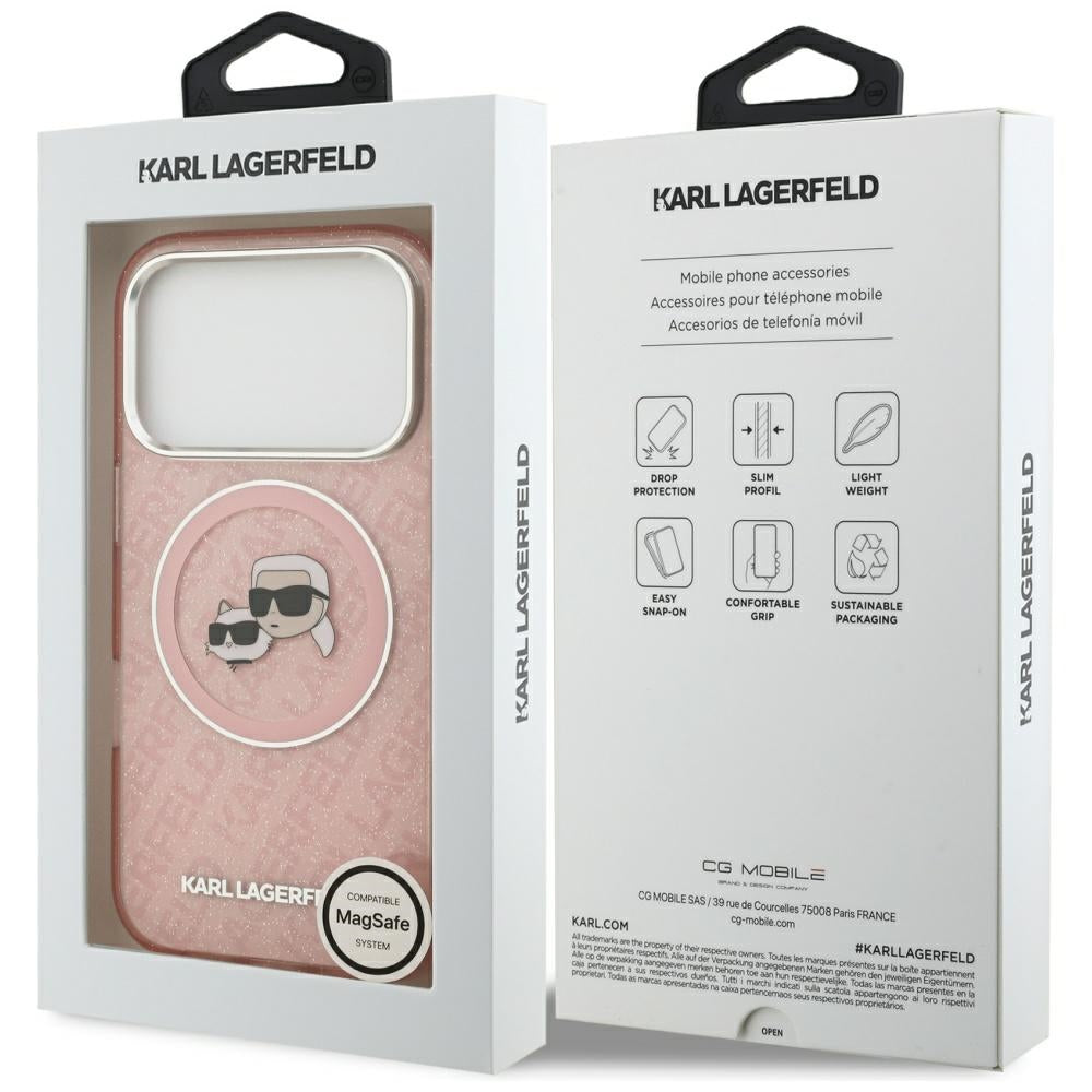 Futrola MagSafe za Apple iPhone 17 Pro, Karl Lagerfeld, IML Glitter Karl & Choupette`s Heads, Roza