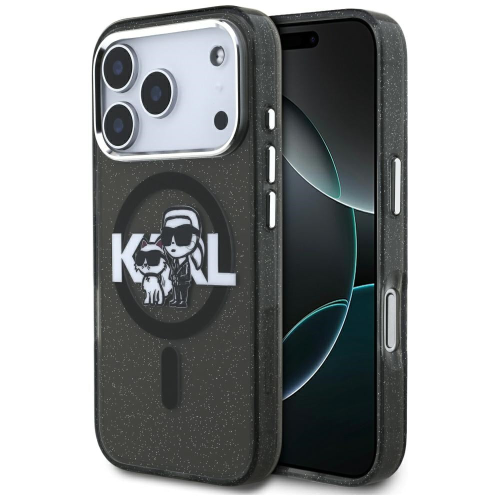 Futrola MagSafe za Apple iPhone 17 Pro, Karl Lagerfeld, IML Sketch Logo Glitter Karl & Choupette, Crna