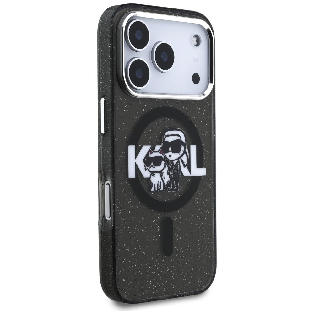 Futrola MagSafe za Apple iPhone 17 Pro, Karl Lagerfeld, IML Sketch Logo Glitter Karl & Choupette, Crna