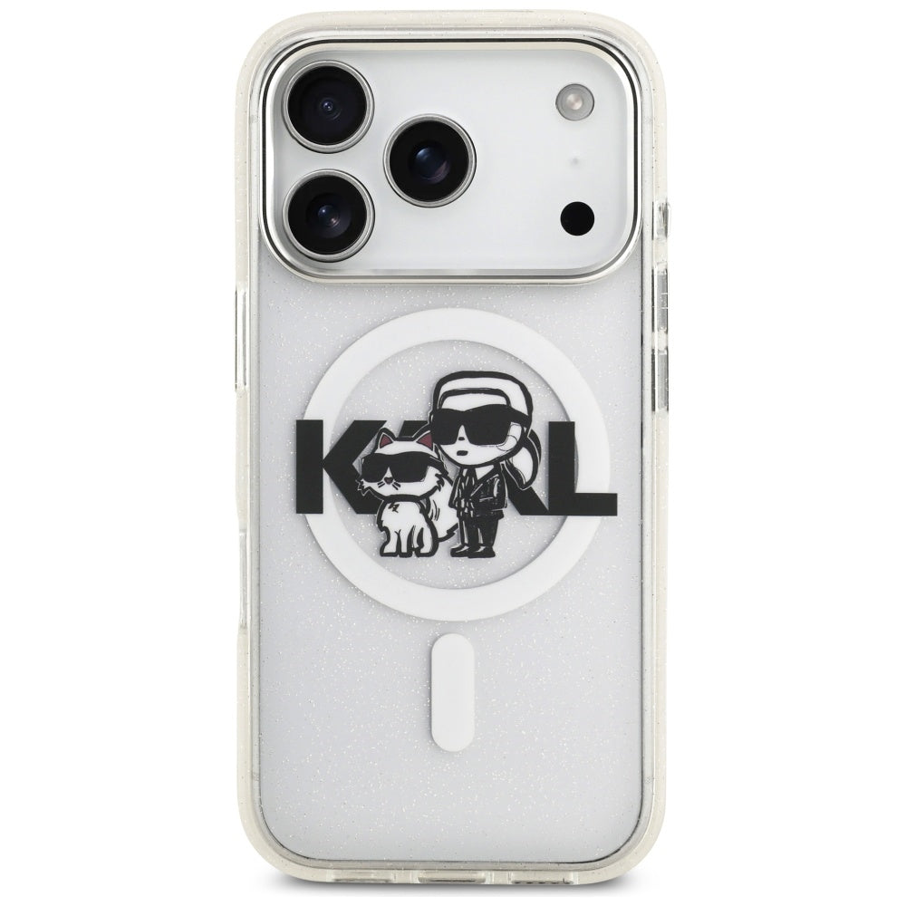 MagSafe futrola za Apple iPhone 17 Pro, Karl Lagerfeld, IML Sketch Logo Glitter Karl & Choupette, Prozirna