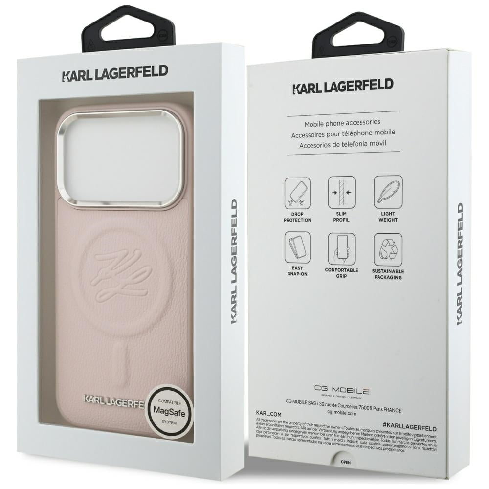 Futrola MagSafe za Apple iPhone 17 Pro, Karl Lagerfeld, Initial & Metal Logo, Roza