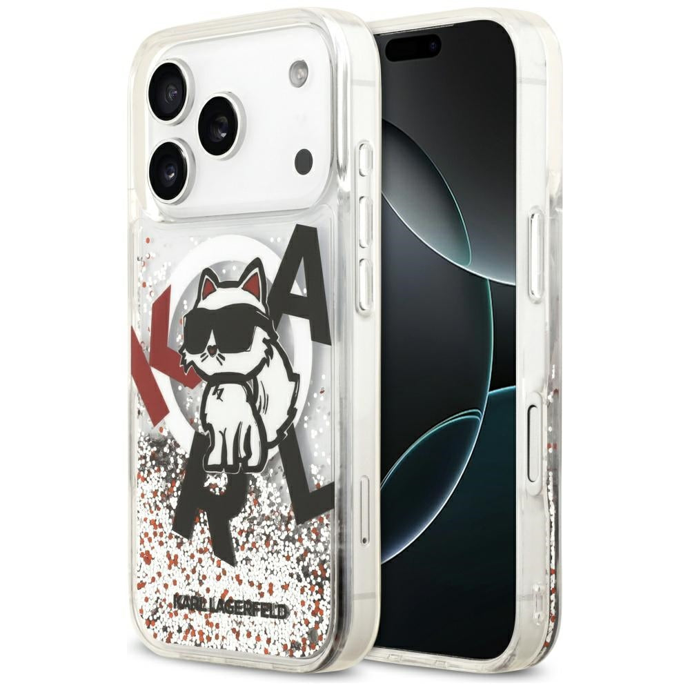 MagSafe futrola za Apple iPhone 17 Pro, Karl Lagerfeld, Liquid Glitter Choupette Logo, Prozirna
