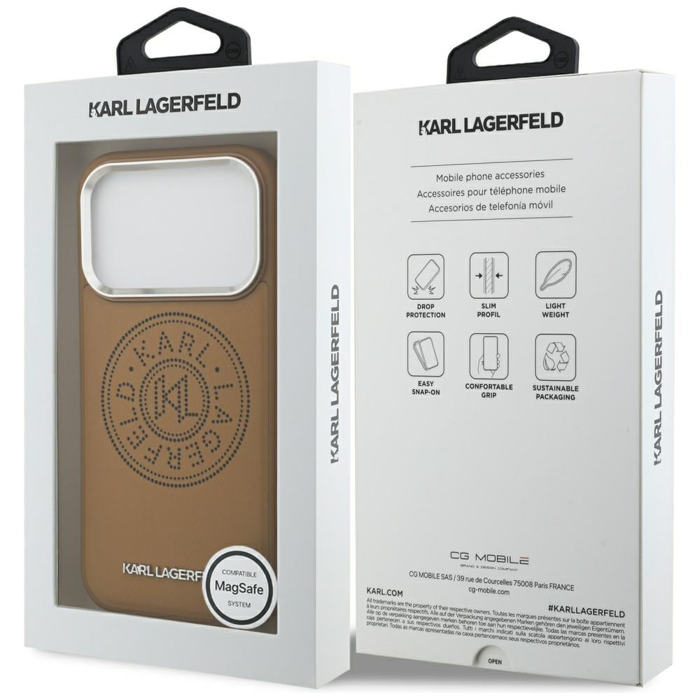 Futrola MagSafe za Apple iPhone 17 Pro, Karl Lagerfeld, Point & Metal Logo, Smeđa