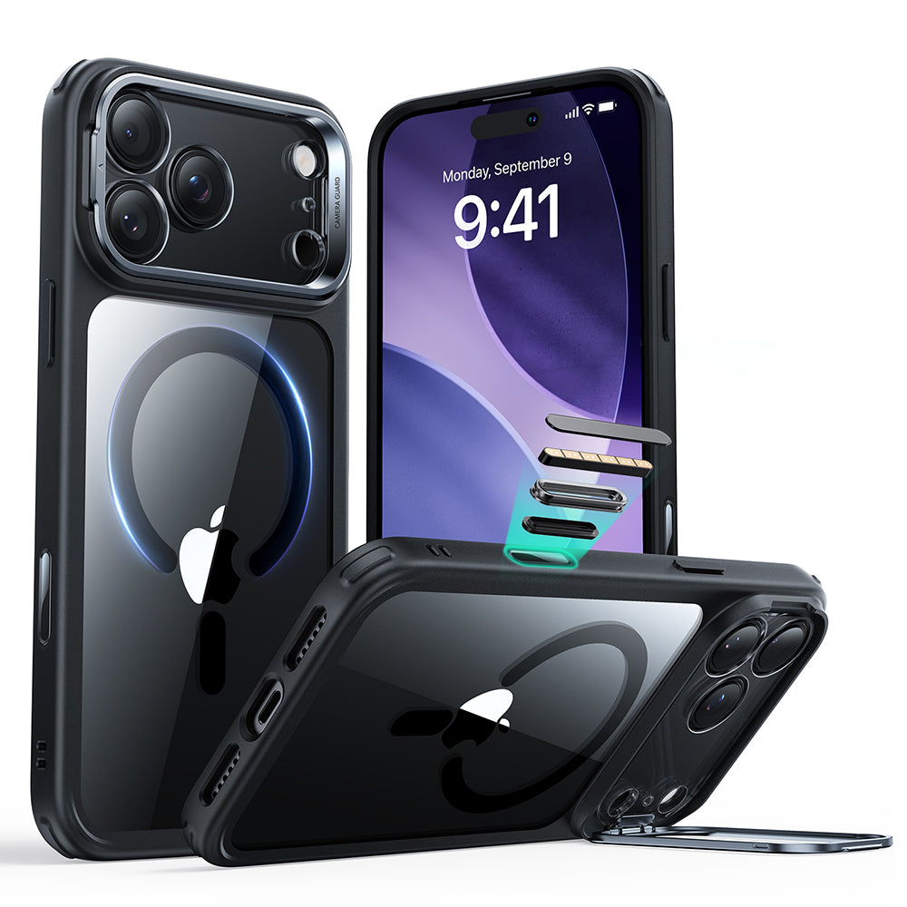 Futrola MagSafe za Apple iPhone 17 Pro Max, ESR, Classic Hybrid Kickstand, Crno Prozirna