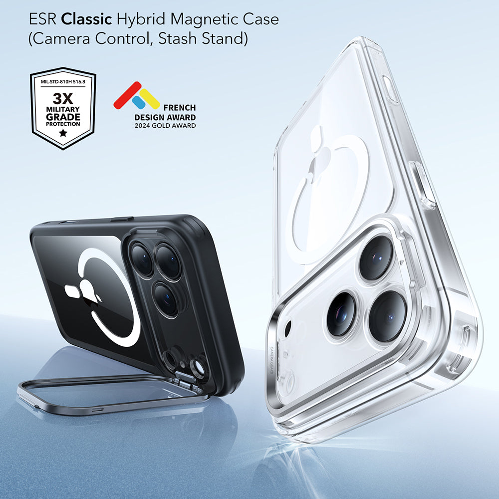 Futrola MagSafe za Apple iPhone 17 Pro Max, ESR, Classic Hybrid Kickstand, Crno Prozirna