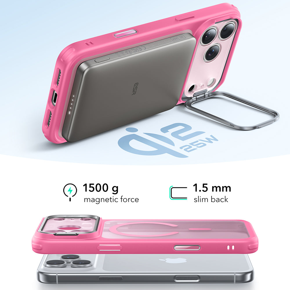 Futrola MagSafe za Apple iPhone 17 Pro Max, ESR, Classic Hybrid Kickstand, Roza Satinirana