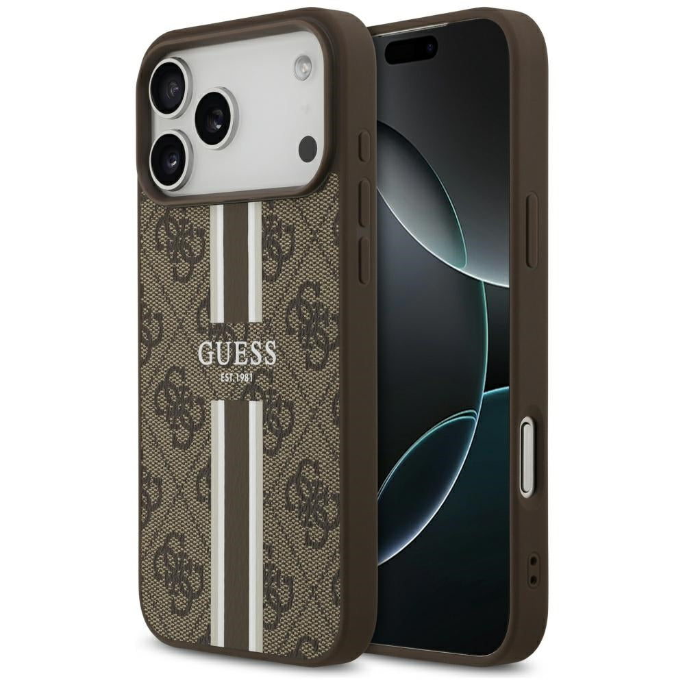 MagSafe futrola za Apple iPhone 17 Pro Max, Guess, 4G Printed Stripes, smeđa