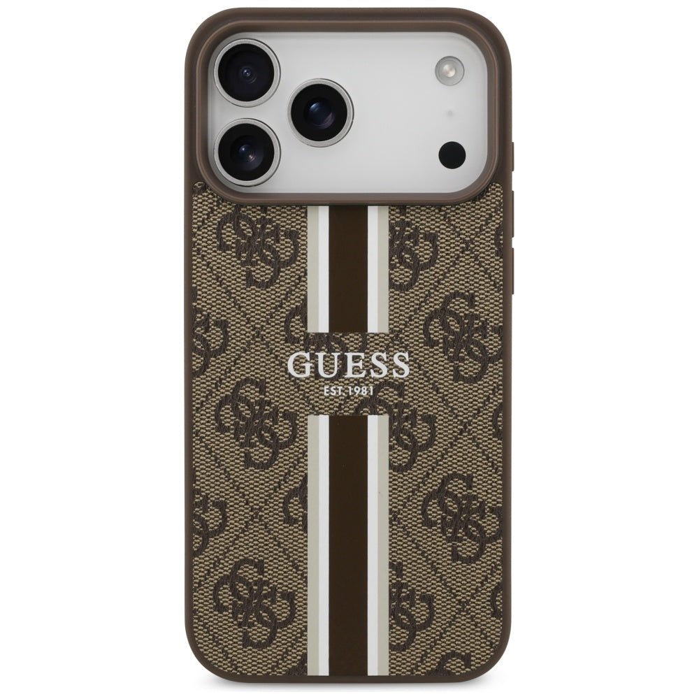 MagSafe futrola za Apple iPhone 17 Pro Max, Guess, 4G Printed Stripes, smeđa