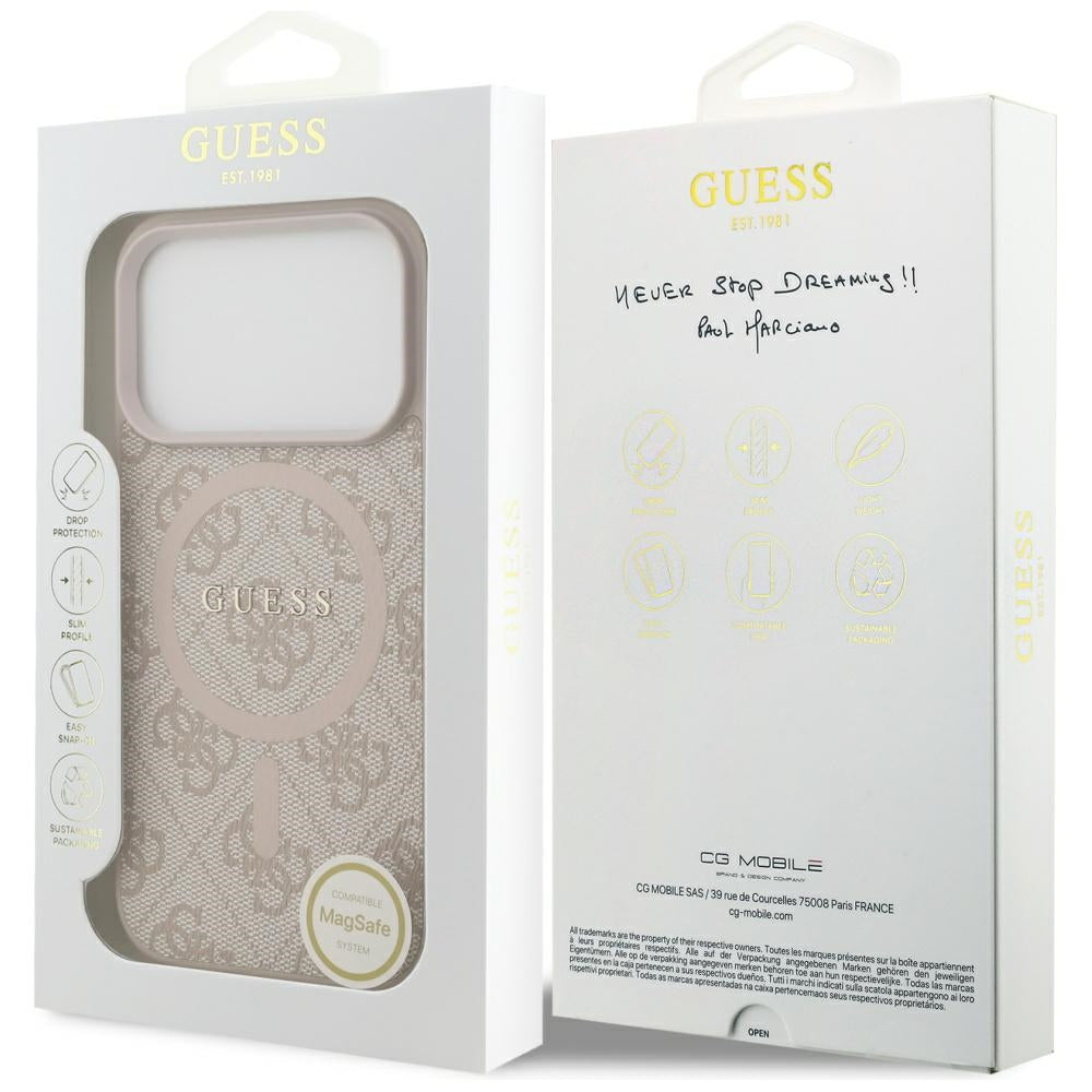 Futrola MagSafe za Apple iPhone 17 Pro Max, Guess, 4G Ring Classic Logo, Roza