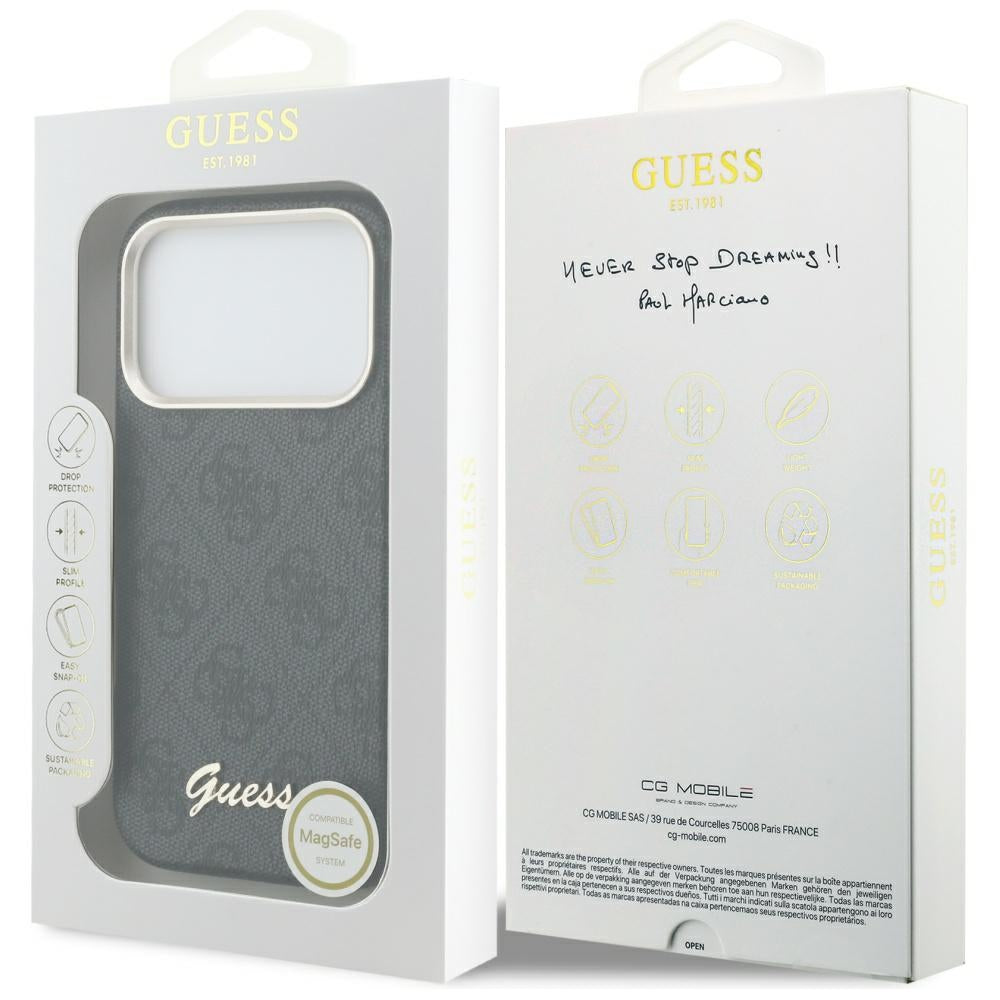 Futrola MagSafe za Apple iPhone 17 Pro Max, Guess, 4G Script Logo, Crna