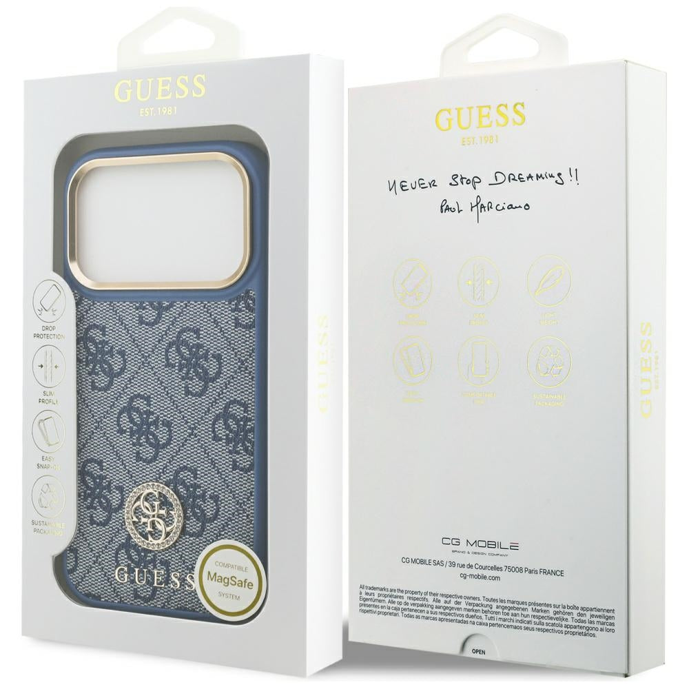 MagSafe futrola za Apple iPhone 17 Pro Max, Guess, 4G Strass Logo, Plava