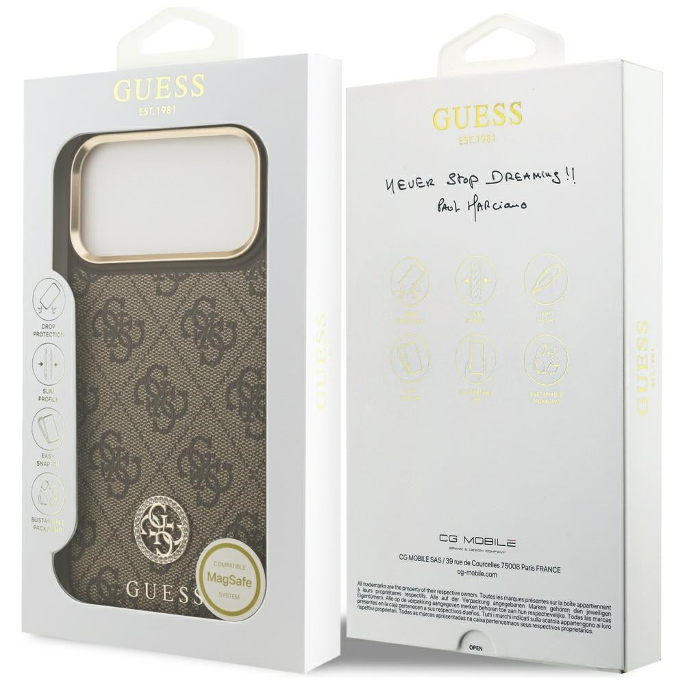 MagSafe futrola za Apple iPhone 17 Pro Max, Guess, 4G Strass Logo, Smeđa