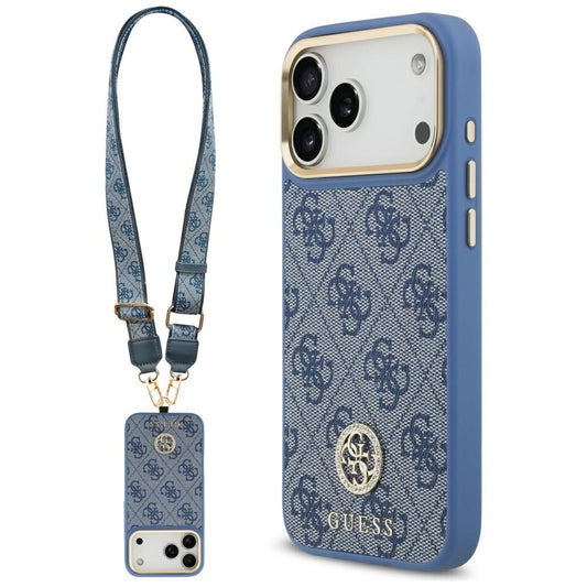 MagSafe futrola za Apple iPhone 17 Pro Max, Guess, 4G Strass Logo with Big Strap, Plava