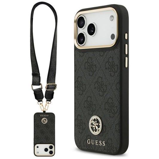 MagSafe futrola za Apple iPhone 17 Pro Max, Guess, 4G Strass Logo with Big Strap, Crna