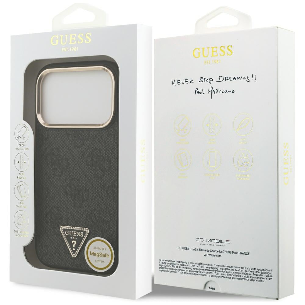 MagSafe futrola za Apple iPhone 17 Pro Max, Guess, 4G Triangle Diamond Logo, Crna