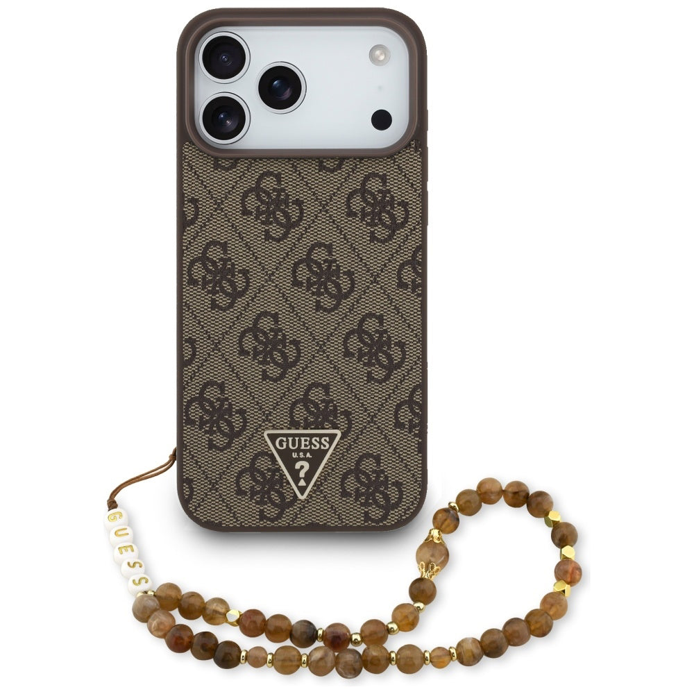MagSafe futrola za Apple iPhone 17 Pro Max, Guess, 4G Triangle Logo Cord Strap, smeđa
