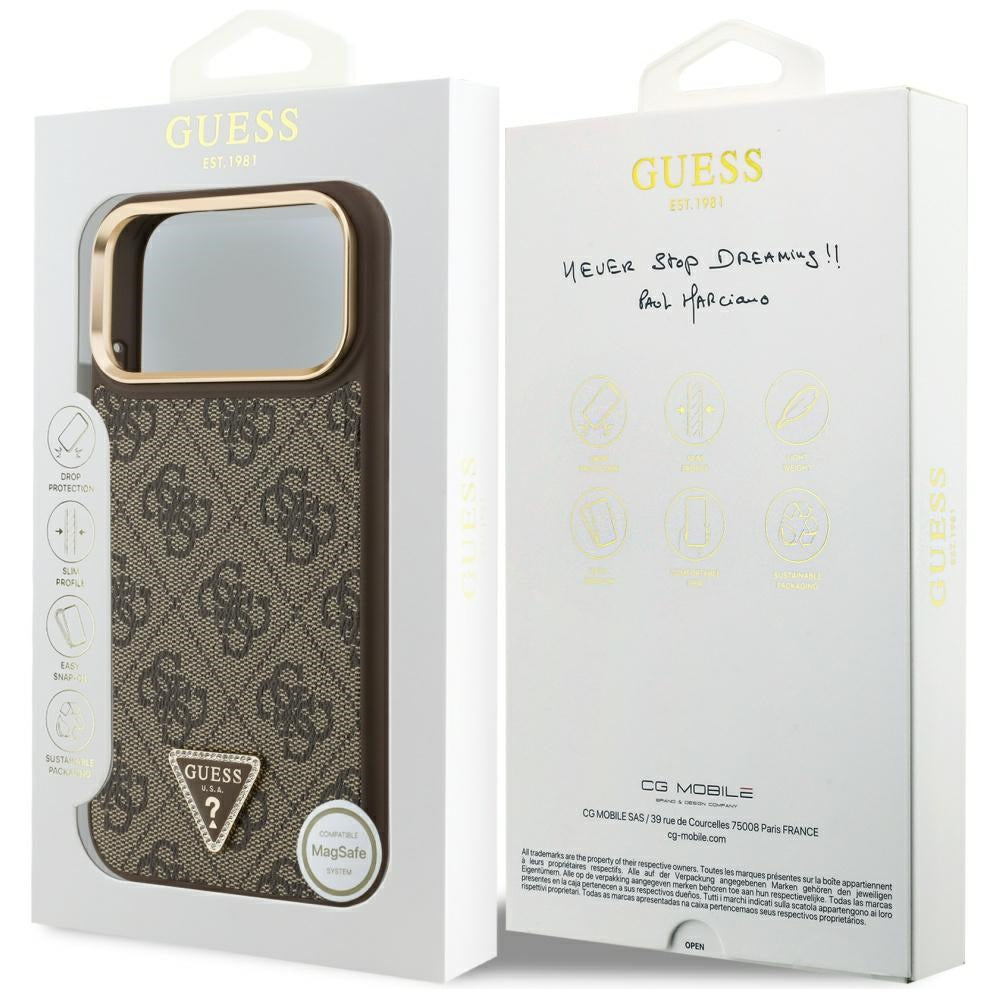 MagSafe futrola za Apple iPhone 17 Pro Max, Guess, 4G Triangle Logo, Zlatno smeđa