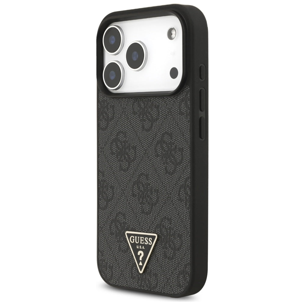 MagSafe futrola za Apple iPhone 17 Pro Max, Guess, 4G Triangle Logo s remenom, Crna