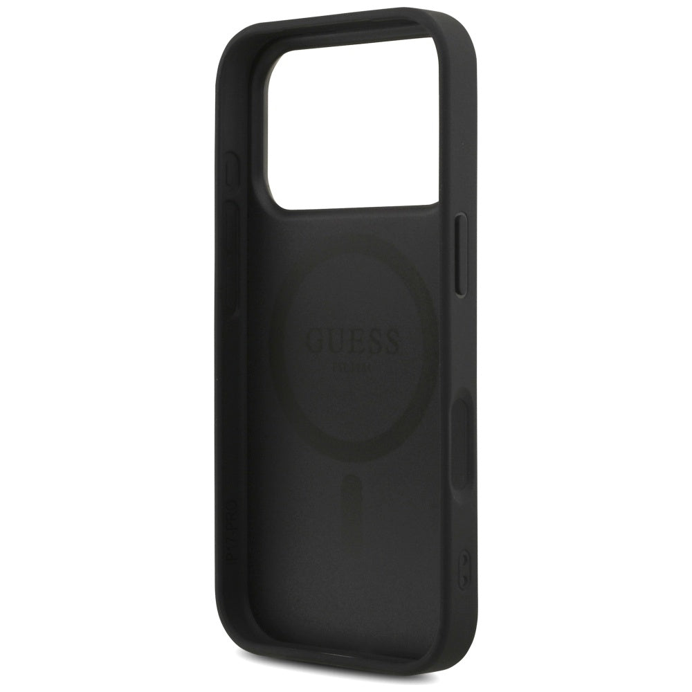 MagSafe futrola za Apple iPhone 17 Pro Max, Guess, 4G Triangle Logo s remenom, Crna