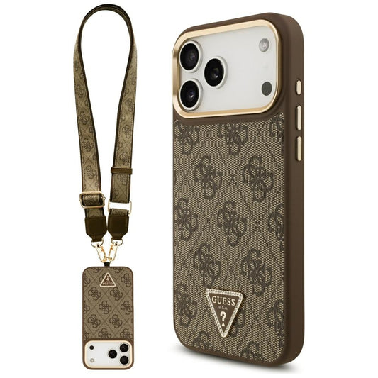 MagSafe futrola za Apple iPhone 17 Pro Max, Guess, 4G Triangle Logo with Big Strap, smeđa