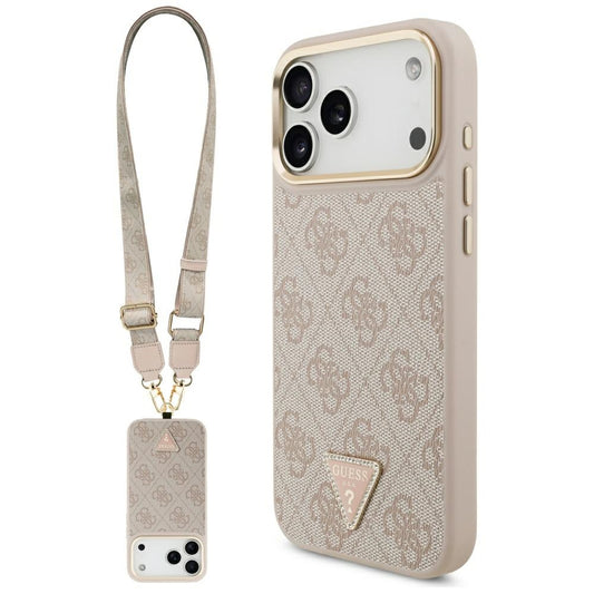 MagSafe futrola za Apple iPhone 17 Pro Max, Guess, 4G Triangle Logo with Big Strap, Roza
