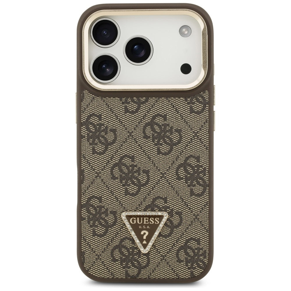 MagSafe futrola za Apple iPhone 17 Pro Max, Guess, 4G Triangle Logo with Stand Camera, Zlatno smeđa