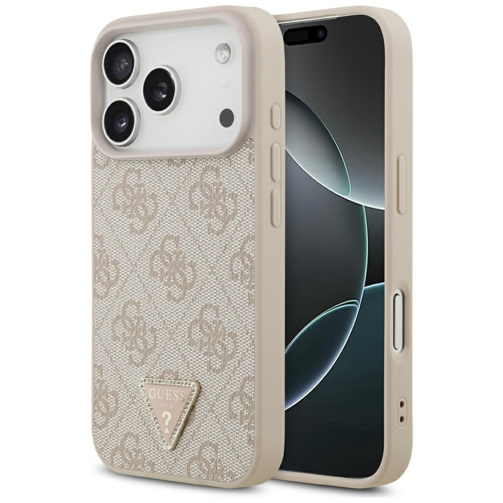 Husa MagSafe za Apple iPhone 17 Pro Max, Guess, 4G Triangle Strass, Roza