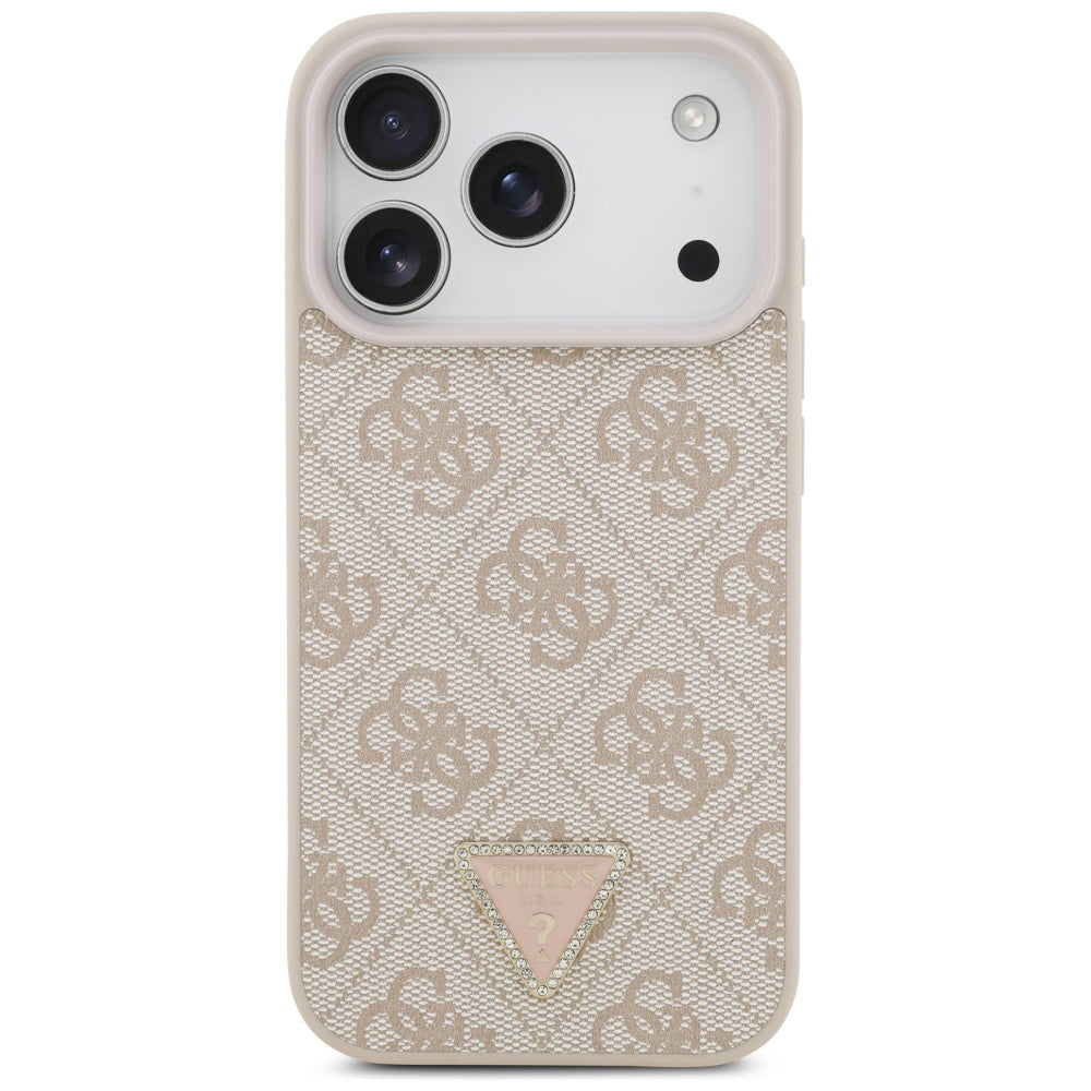 Husa MagSafe za Apple iPhone 17 Pro Max, Guess, 4G Triangle Strass, Roza