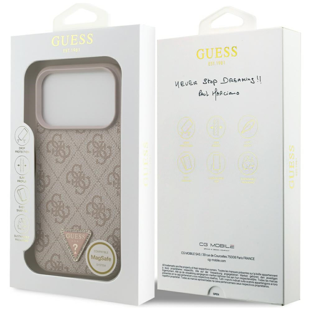 Husa MagSafe za Apple iPhone 17 Pro Max, Guess, 4G Triangle Strass, Roza