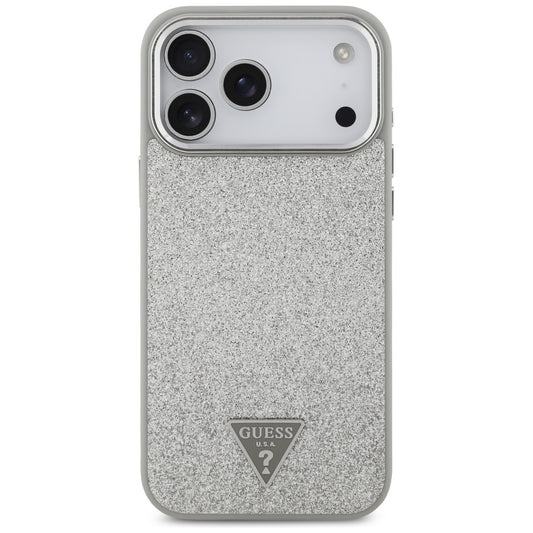 Futrola MagSafe za Apple iPhone 17 Pro Max, Guess, Glitter Triangle Logo, Srebrna
