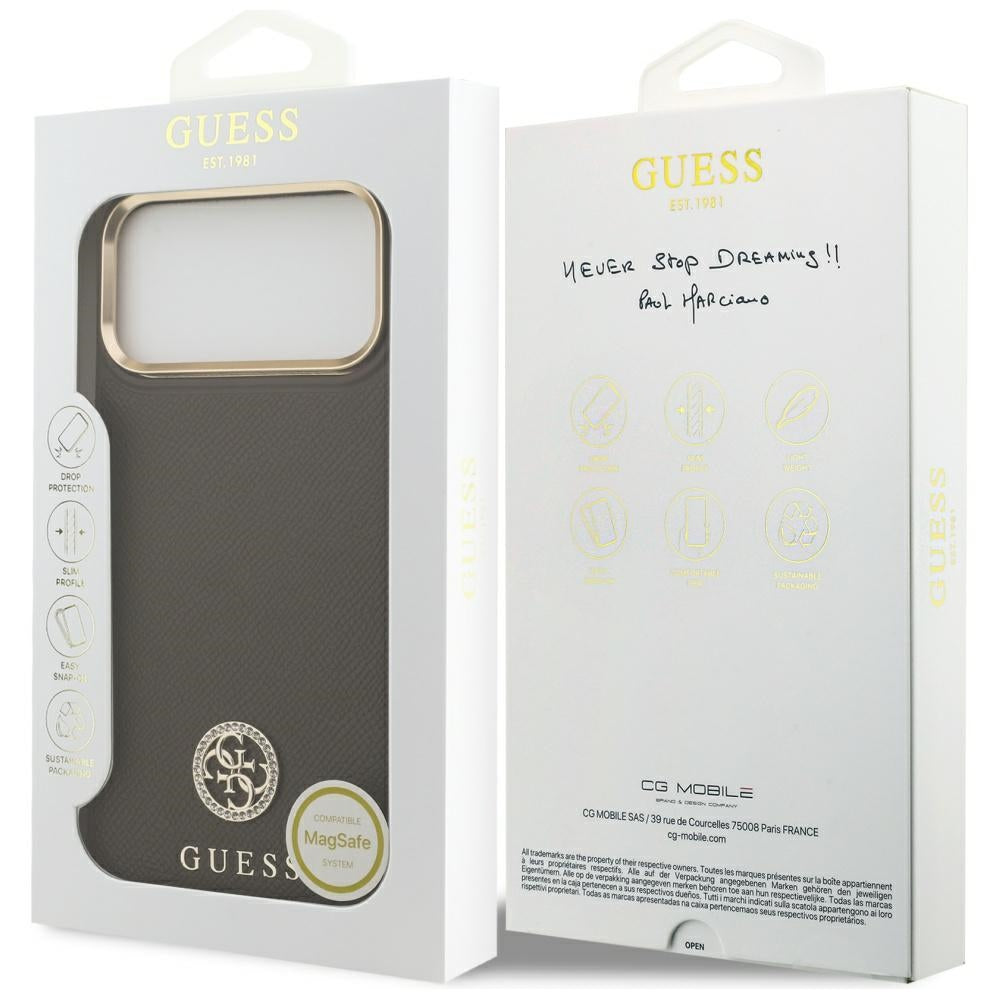 Futrola MagSafe za Apple iPhone 17 Pro Max, Guess, Grained Strass Logo, Smeđa