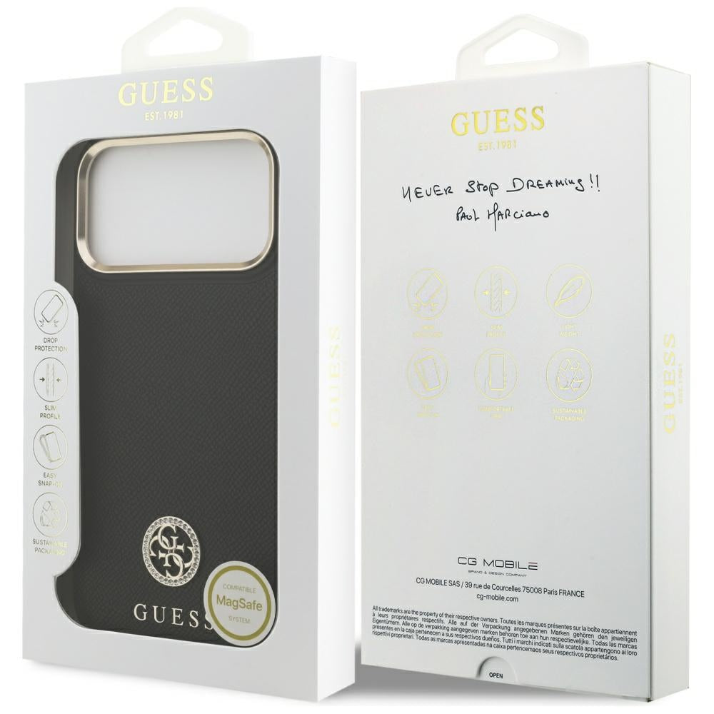 MagSafe futrola za Apple iPhone 17 Pro Max, Guess, Grained Strass Logo, Crna