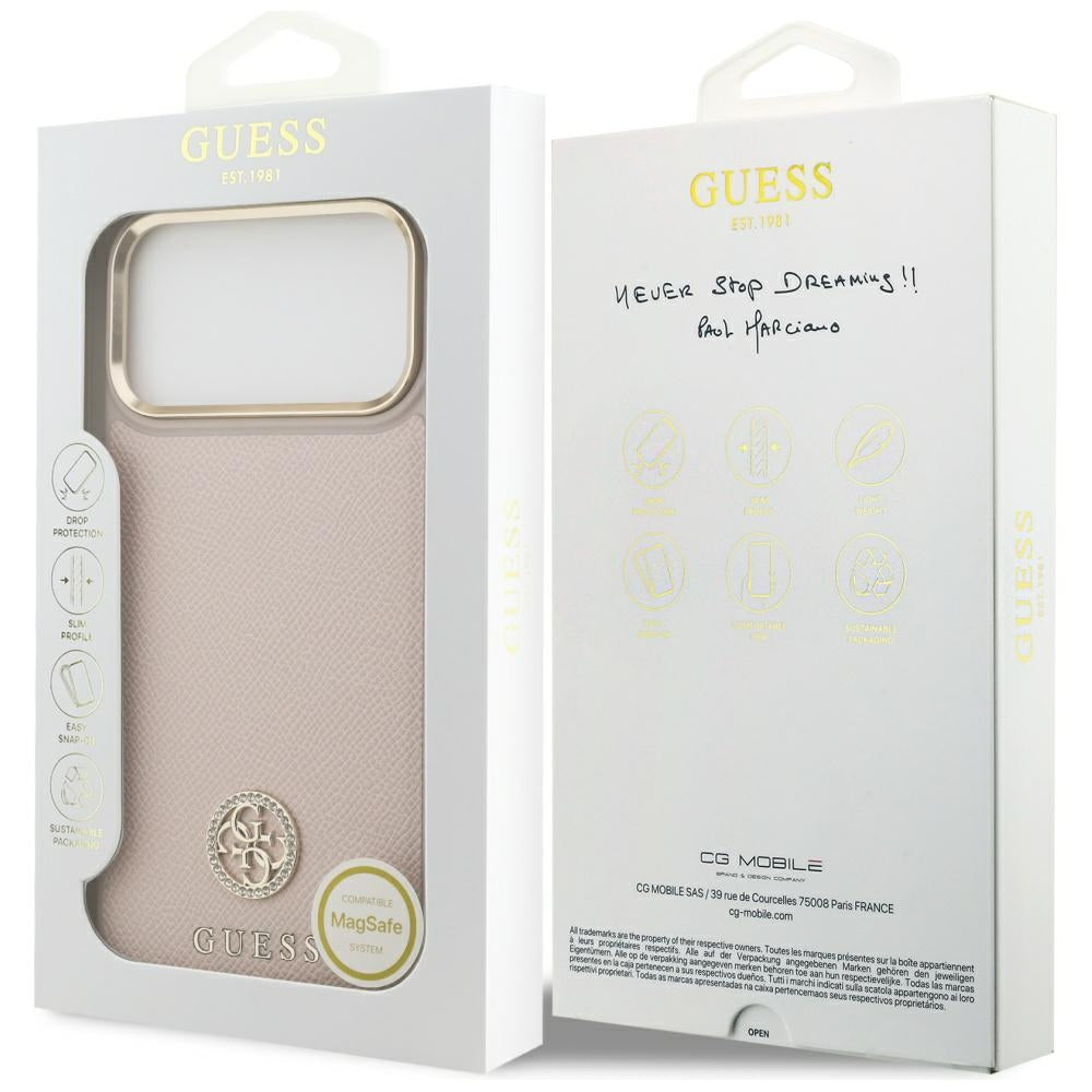 MagSafe torbica za Apple iPhone 17 Pro Max, Guess, Grained Strass Logo, Roza