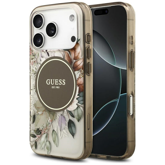 Futrola MagSafe za Apple iPhone 17 Pro Max, Guess, IML Flower & Tonal Circle, Smeđa