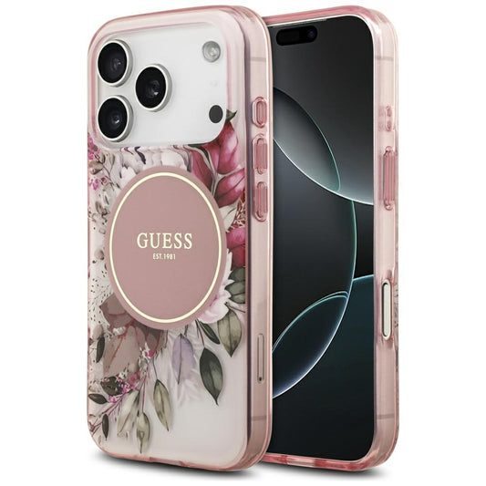 Futrola MagSafe za Apple iPhone 17 Pro Max, Guess, IML Flower & Tonal Circle, Roza