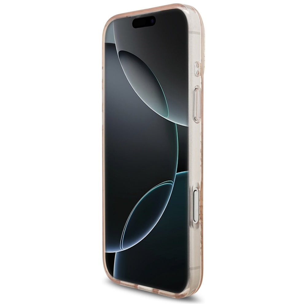 MagSafe torbica za Apple iPhone 17 Pro Max, Guess, IML Flowers Allover Electroplated with Pearl Strap, Roza