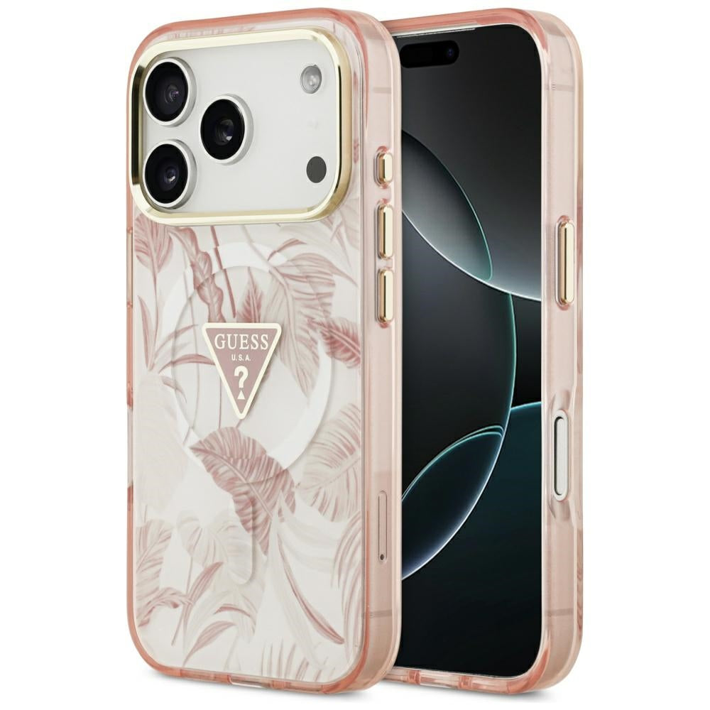 Futrola MagSafe za Apple iPhone 17 Pro Max, Guess, Jungle Tonal Triangle, Roza